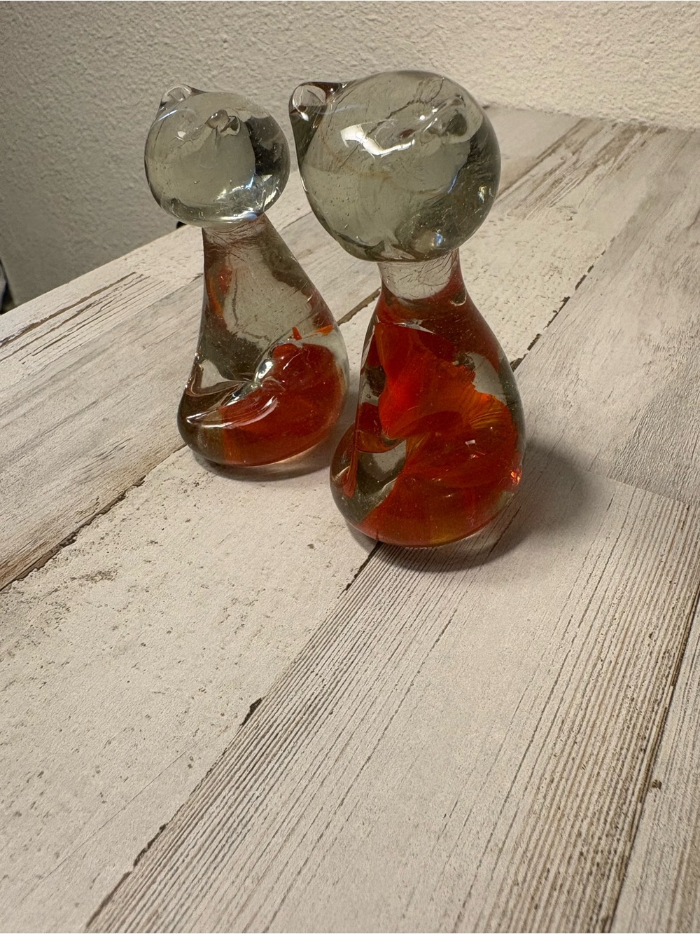 Handblown Glass Cat Figurines with Orange Accent -